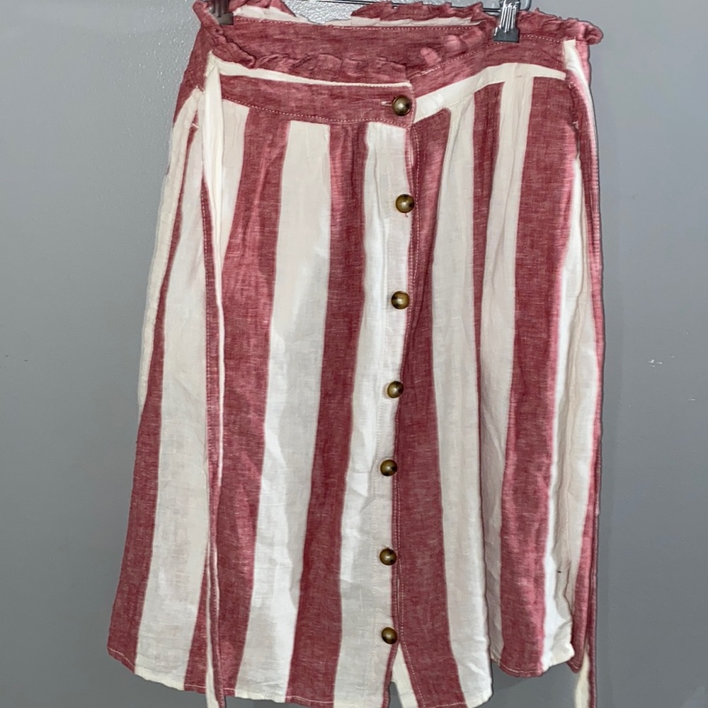 Women’s Knee Length Skirt With Pockets Red & White Stripes